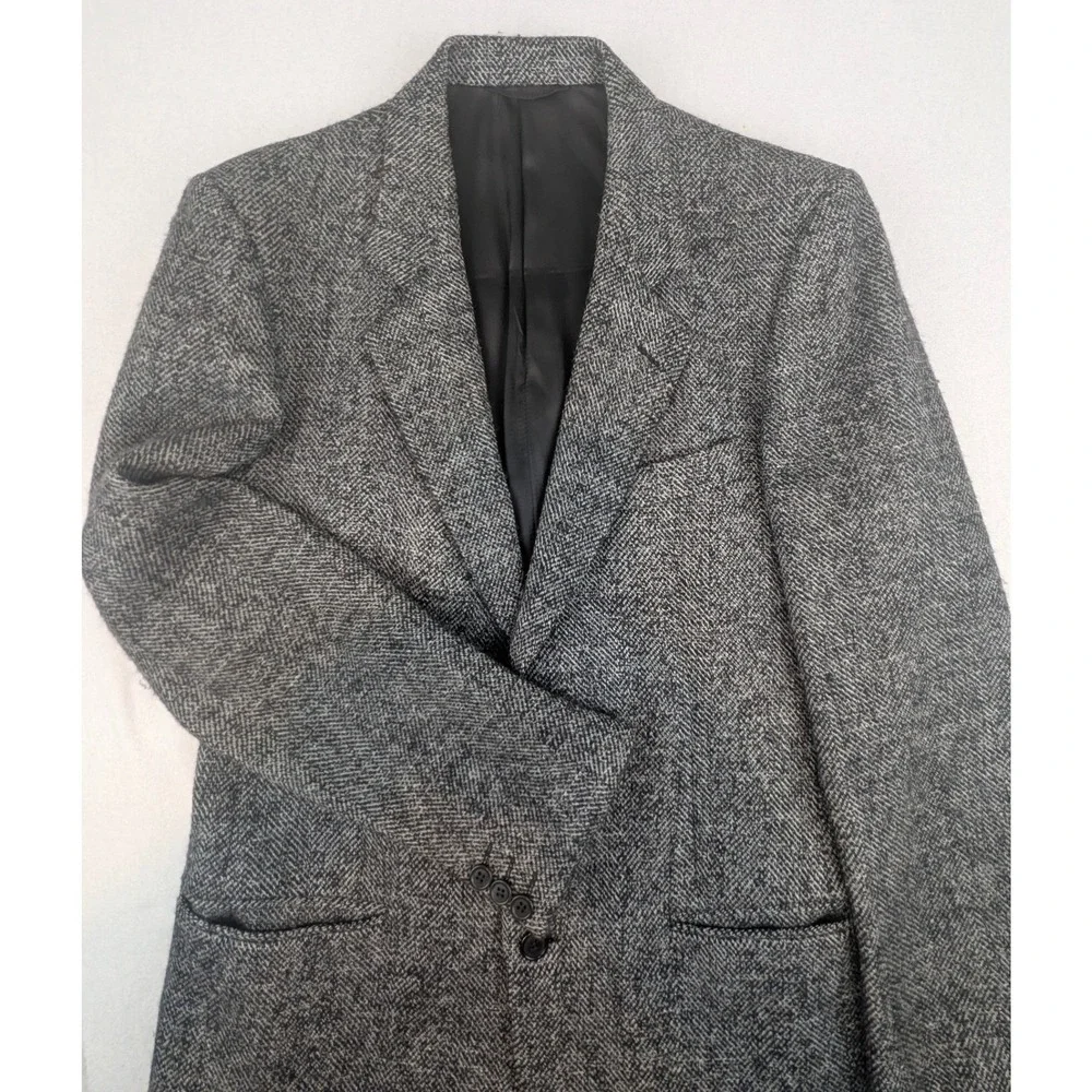 VTG San Remo Barneys NY Mens Grey Herringbone Wool Blazer Sport Coat Italy 40L